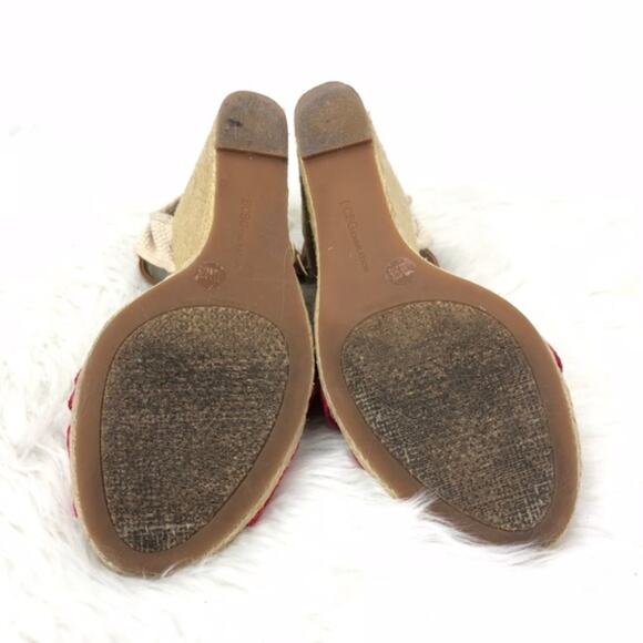 2/$30 BCBGeneration 7.5 B Womens Red Beige Canvas Ankle Strap Wedge Sandals - Picture 7 of 10